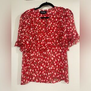 THE KOOPLES Red Flutter Sleeve Ruffled Blouse sz 1 (sm/med)